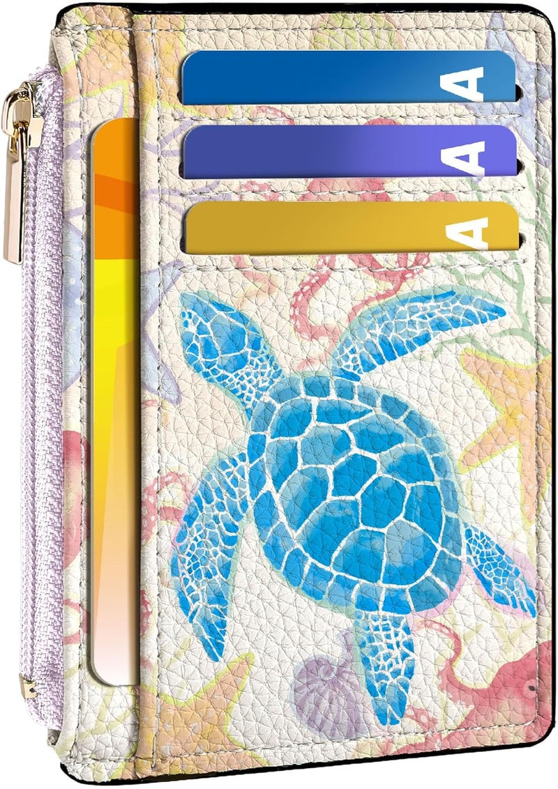 Tipmile Credit Card Holder for Women Slim Minimalist Front Pocket RFID Blocking Wallet Small Compact Card Case with ID Window, Watercolor Turtle - Image 1